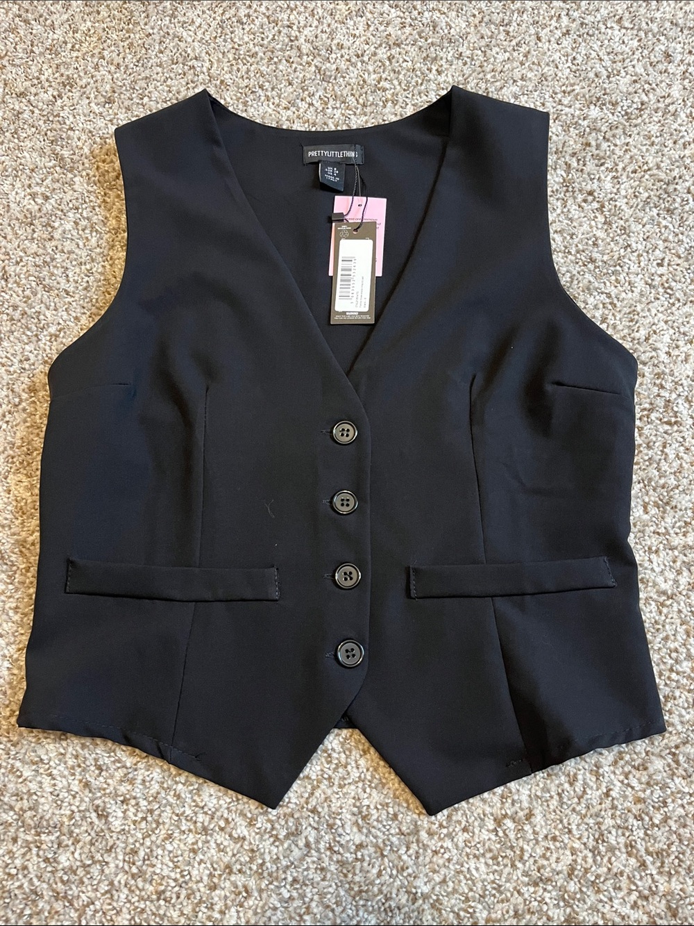 PrettyLittleThing Black Tailored Button Vest